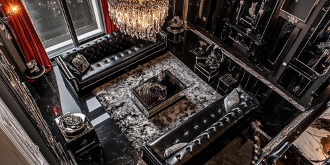 Luxurious Black Leather Living Room Interior Design