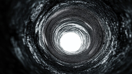 Abstract spiral background of a gun barrel hole with a white center and black edges