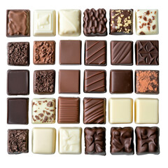 Assorted Chocolate Variety Display on a White Background
