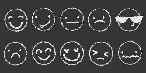 Hand drawn emotion face crayon chalk face doodles. Vector sketch scribble illustrations for business, presentation.