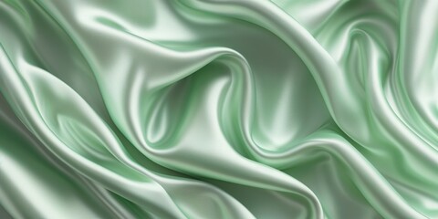 Fototapeta premium Close-up of Fresh Mint Green Satin Fabric with Smooth Texture and Soft Flowing Drapes, High-Resolution Image for Textile Design, Fashion, and Elegant Backgrounds