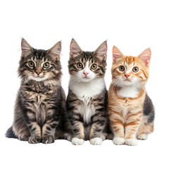 Three Adorable Cats Sitting Together with Soft Fur and Playful Eyes © savittree