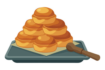 Delicious Stack of Crispy Yorkshire Puddings – Vintage-Style Vector Illustration on White Background