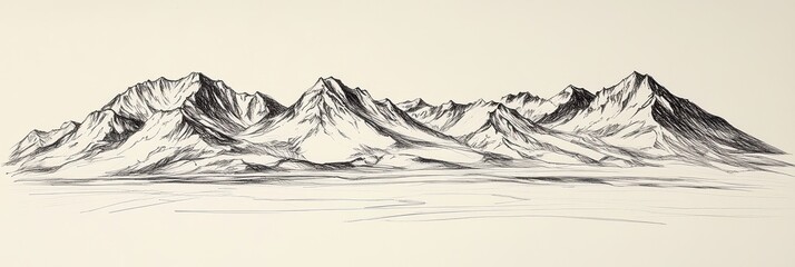 Pen Sketch of Majestic Mountain Range
