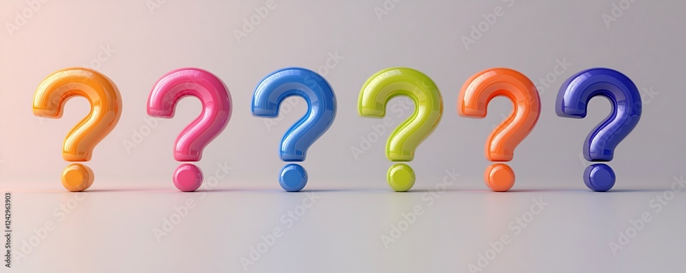 Aufkleber Row of colorful question marks standing on white background