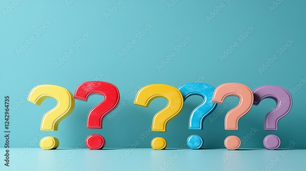 Poster Row of colorful question marks on a blue background posing a question