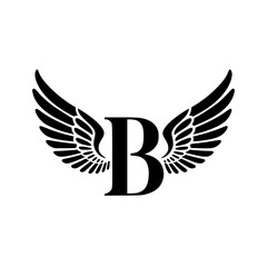 Obraz premium Winged Letter B Black Logo Design , Black letter B with symmetrical wings, forming a stylish and modern logo. Perfect for branding, aviation, sports, or business identity. 