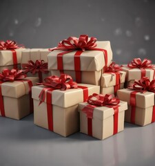 presents wrapped in paper and tied with ribbons, gift boxes, wrapped gifts, festive bows