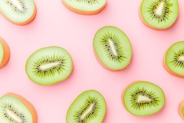Fototapeta premium Sliced Kiwis on Pink: Vibrant Fruit Background