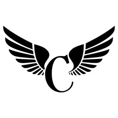 Obraz premium Winged Letter C Black Logo Design, Elegant black letter C with symmetrical wings, creating a modern and minimalist logo. Ideal for branding, aviation, business, or sports themes. 