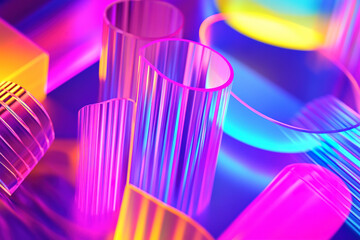 Vibrant abstract shapes glow in a surreal interplay of colors during a captivating evening display