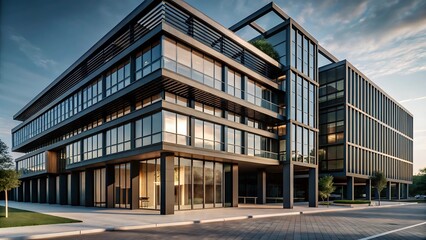 Obraz premium Modern office building exterior with panoramic view