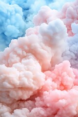 Fototapeta premium Whispers of color swirl in soft clouds, blending hues of pink and blue during a serene sunrise. Generative AI
