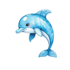 Obraz premium Cute Cartoon Dolphin Illustration with a Cheerful Expression and Vibrant Blue Colors on a White Background