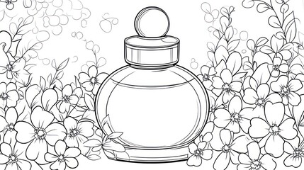 Obraz premium Perfume bottle amidst flowers; spring fragrance; floral background; design element