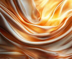 Fototapeta premium Luxurious golden silk flowing gracefully in draped folds under soft light creates an enchanting visual experience. Generative AI