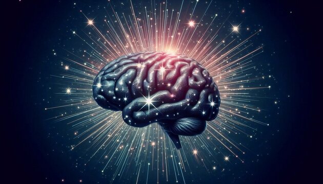 Big brain with stars and lines, concept of dizziness