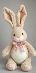 Obraz premium Soft and cuddly toy plush hare with a charming bow around its neck, plush, fluffy, neck