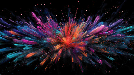 Colorful fireworks burst in vibrant display against dark sky, showcasing spectrum of vivid colors and dynamic motion. explosion creates mesmerizing visual spectacle