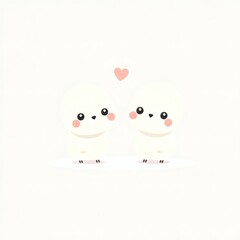 Obraz premium Cute cartoon birds expressing affection with a heart in a light background highlighting their love