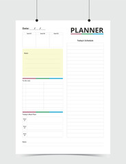 Minimalist Printable vector planner template design, Daily planner for every day, Schedule, tasks, notes for the every day and simple printable to do list, Vector graphic set for daily routine.