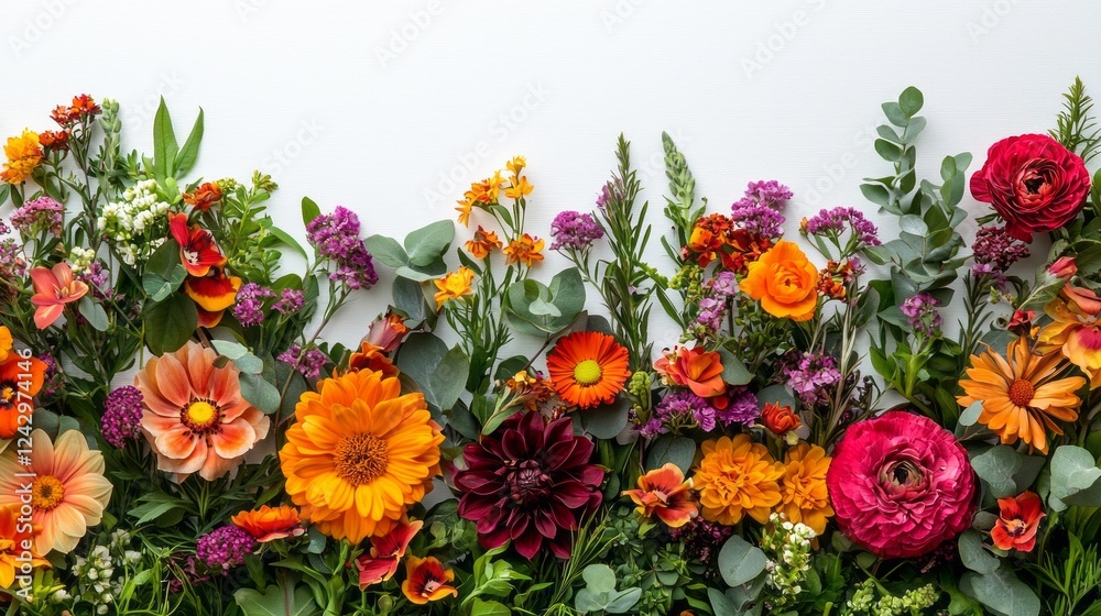 Poster an array of brightly colored flowers creates a stunning display of nature's beauty, featuring rich r