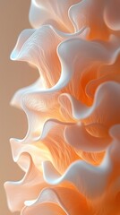 Fototapeta premium An abstract close-up of soft, flowing shapes in shades of peach and cream, creating a dynamic and ethereal visual experience, reminiscent of delicate fabric or organic forms.