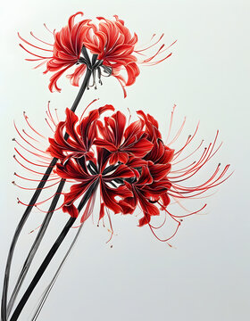 1211 期間限定¥555→¥400【原画】手描きイラスト スカル 彼岸花 fountain pen ink】-red spider lily-・ω・彼岸花（紅葉