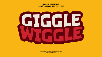 Editable GIGGLE WIGGLE Illustrator Text Effect offers easy customization in Adobe Illustrator, featuring a playful and bouncy design with a bold, cartoonish appearance that adds a fun & dynamic touch.