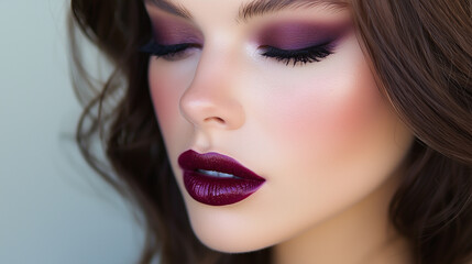 woman with dark plum color make up