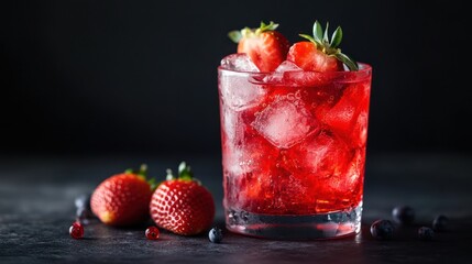 Refreshing Strawberry Cocktail with Ice Cubes