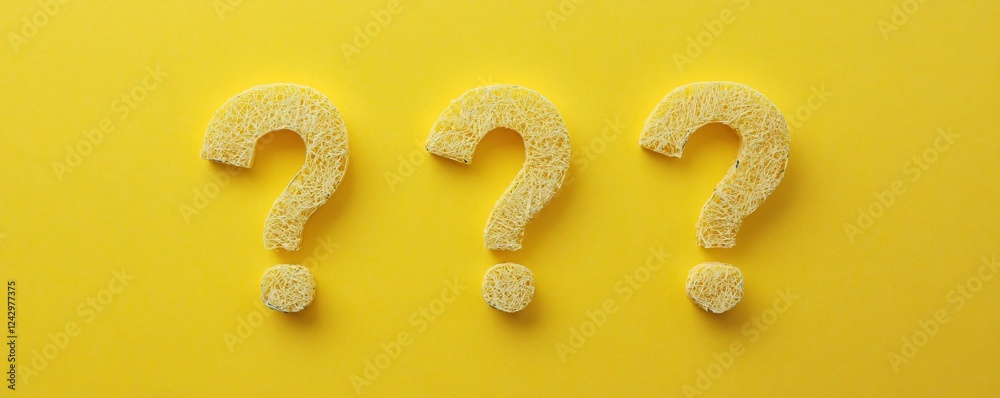 Poster three question marks forming a row on yellow background