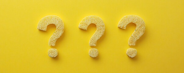Three question marks forming a row on yellow background