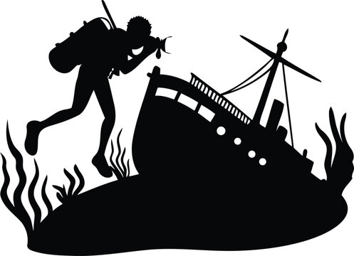 recommend clip art: Premium quality Scuba diver underwater exploration silhouette vector art, Scuba diver underwater exploration line art vector icon design