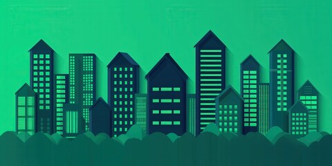 Fototapeta premium efficiency optimization technique&nbsp;concept. City skyline silhouette against a green background.