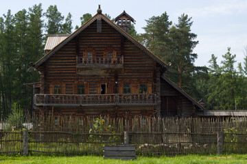 Wooden log houses in the village of Bogoslovka