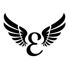 Obraz premium Winged Letter E Black Logo Design, Black letter E with symmetrical wings, creating a modern and stylish logo. Perfect for branding, aviation, business, sports, or creative identity. 
