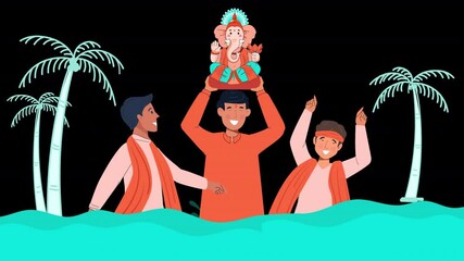 Illustrate Ganesh Chaturthi with this flat vector animation scene, perfect for creating vibrant and festive visuals.