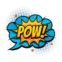 Comic sound speech effect bubbles pow in trendy retro style.