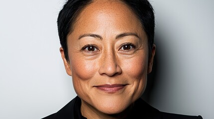 A joyful Korean businesswoman clenches her fists and cheers. An Asian female job applicant rejoices after passing. Isolated on white with copy space. Stock photo.