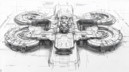 Obraz premium The professional blueprint of a high-end helicopter, underwater drone, futuristic space station, submarine, train and private jet