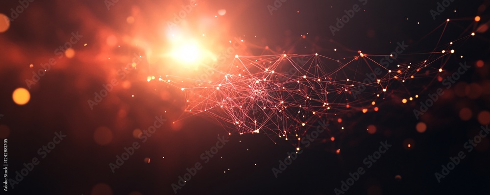 Aufkleber network mesh glowing red connecting dots technology background