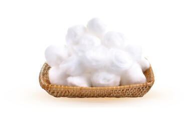 cotton wool in samall  basket on  transparent.