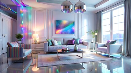 Modern Living Room Interior with Colorful Lighting