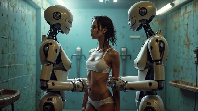two robots search woman