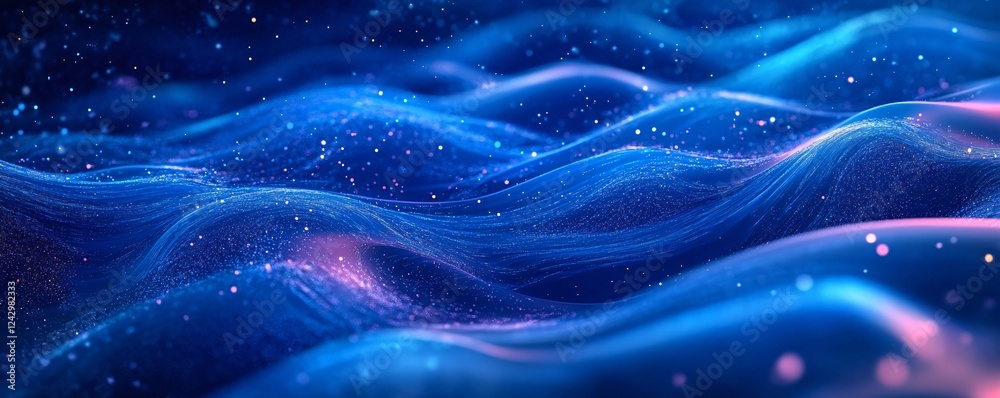 Poster abstract blue particles wave flowing in cyberspace
