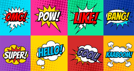 Naklejka premium Vector illustration of a retro dialog box in cartoon style, for comics