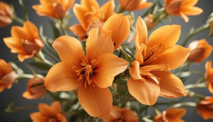 Obraz premium Softly glowing orange petals unfolding in a delicate flower pattern, natural light effect, red tones