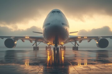 Regarding the logistics job, the airplane is depicted in a front view, realistic style, with the runway blurred in the background.