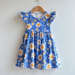 Blue floral dress with flutter sleeves for summer fun